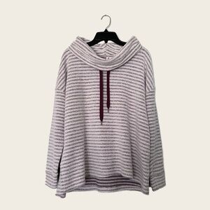 C Active Burgundy & White Striped Knit Cowl Neck Pullover Sweater